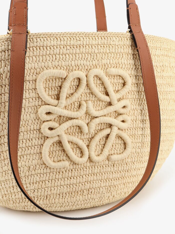 LOEWE Paula's Ibiza -Eclipse Raffia And Leather Handbag With 3D Anagram Logo
