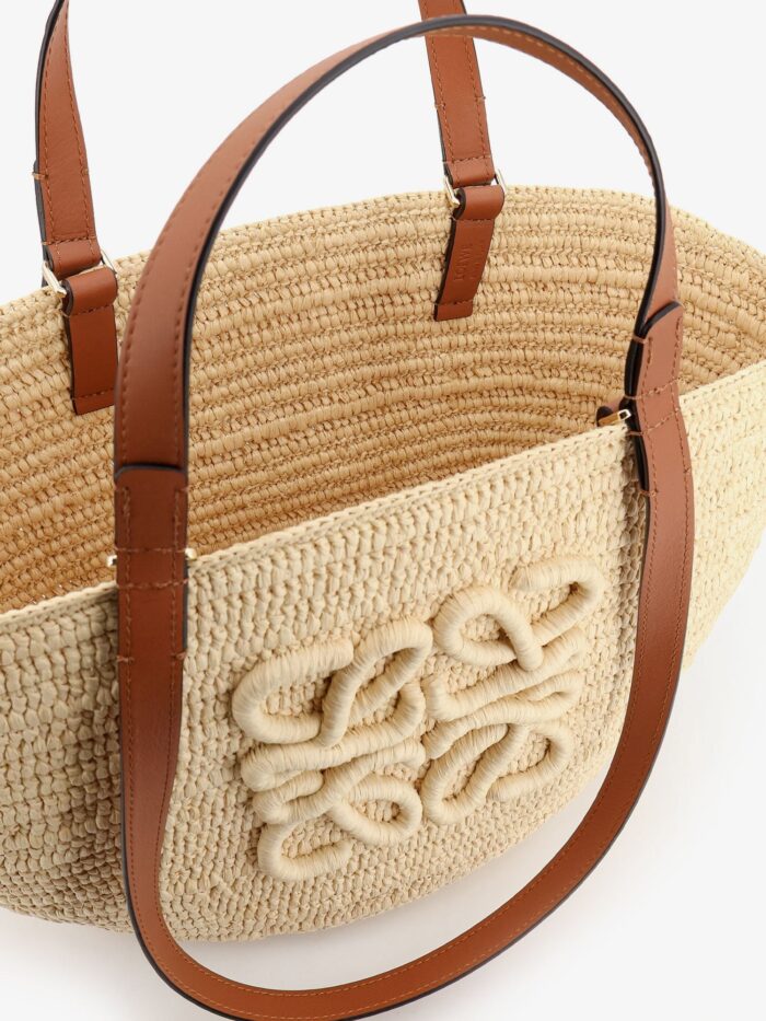 LOEWE Paula's Ibiza -Eclipse Raffia And Leather Handbag With 3D Anagram Logo