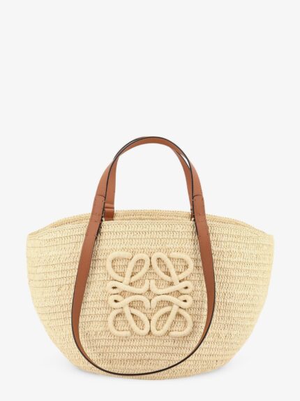 LOEWE Paula's Ibiza -Eclipse Raffia And Leather Handbag With 3D Anagram Logo