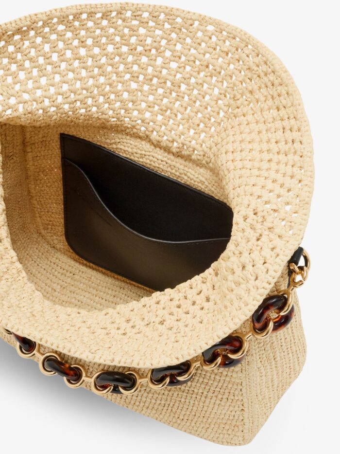 LOEWE Paula's Ibiza -Ola Medium Raffia Shoulder Bag With Metal Logo Lettering