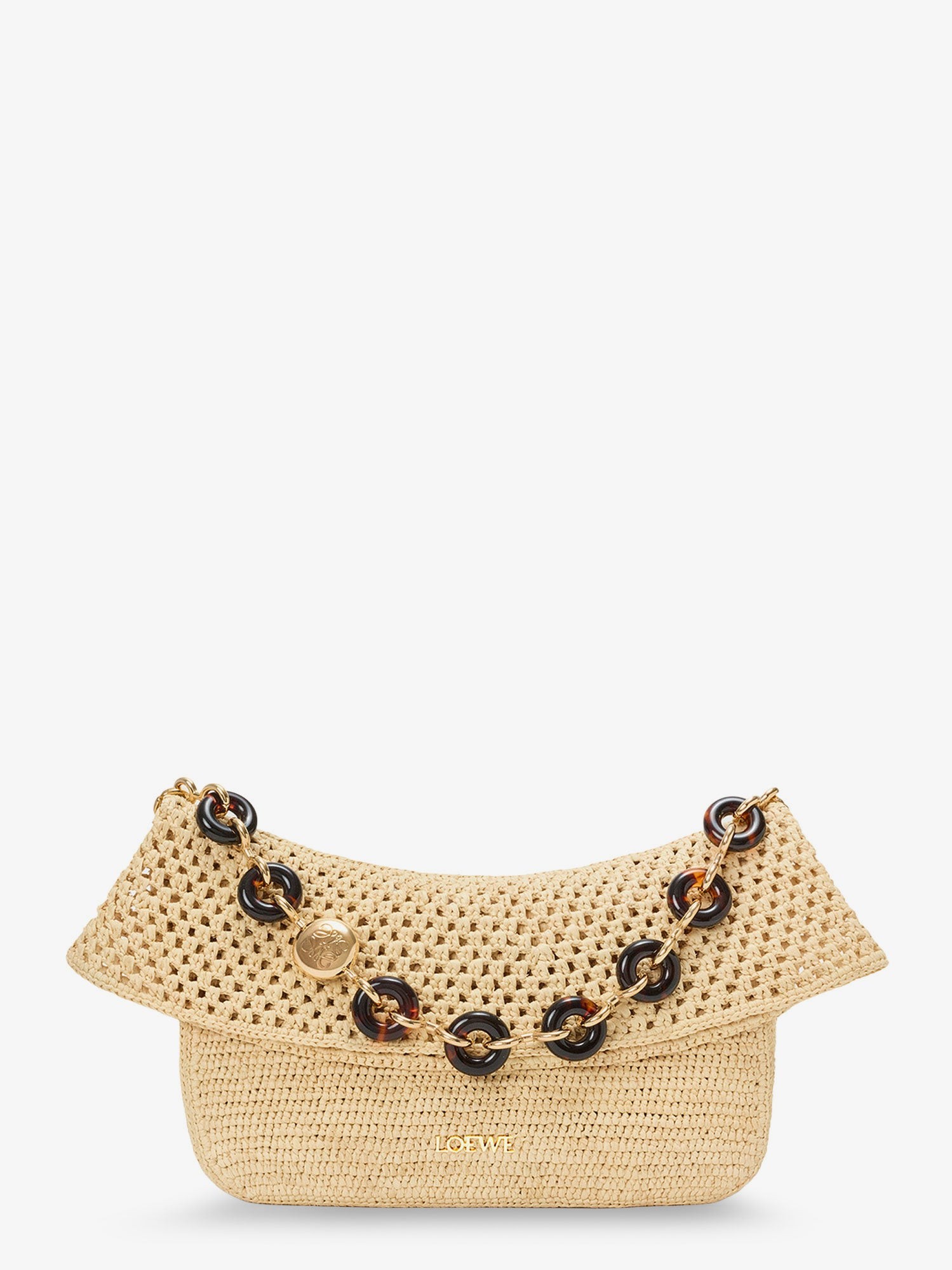 LOEWE Paula's Ibiza -Ola Medium Raffia Shoulder Bag With Metal Logo Lettering