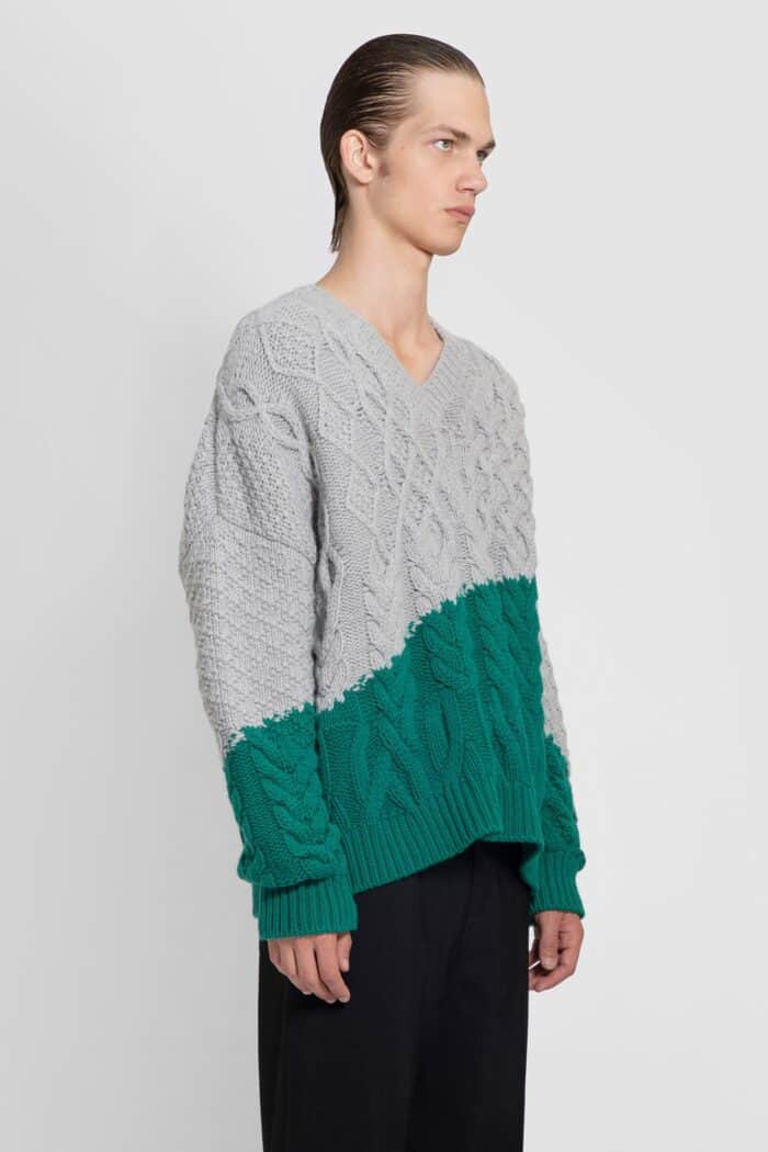 loewe two tone cable knit sweater in wool LOEWE Two-tone Cable Knit Sweater In Wool