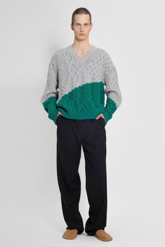 loewe two tone cable knit sweater in wool LOEWE Two-tone Cable Knit Sweater In Wool