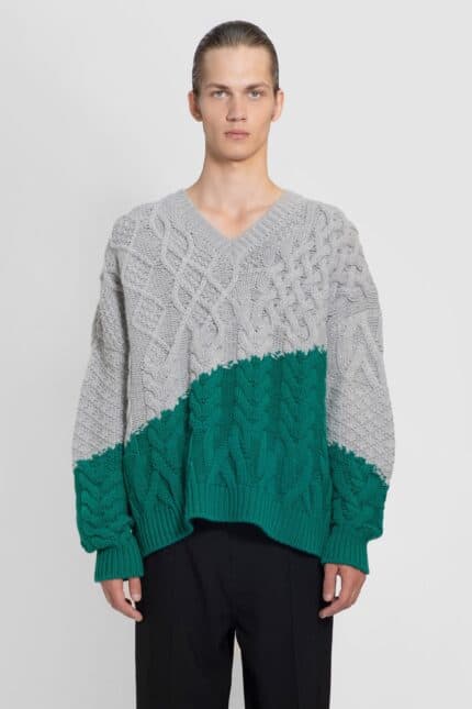 LOEWE Two-tone Cable Knit Sweater In Wool
