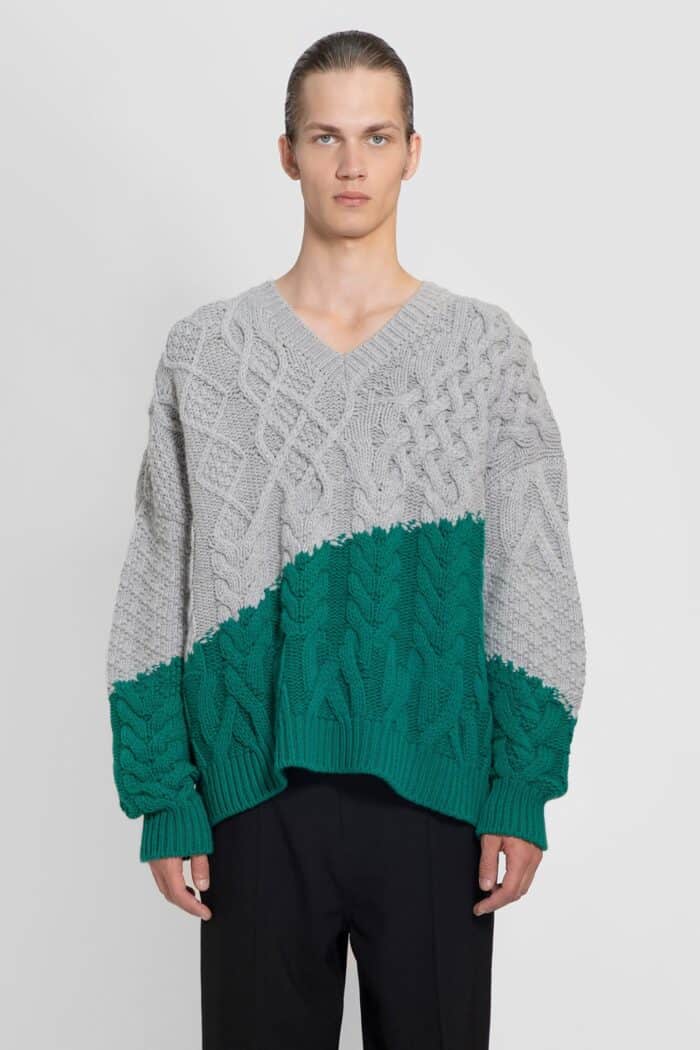 loewe two tone cable knit sweater in wool LOEWE Two-tone Cable Knit Sweater In Wool