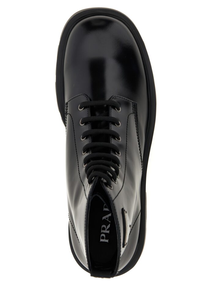 PRADA Logo Brushed Leather Ankle Boots