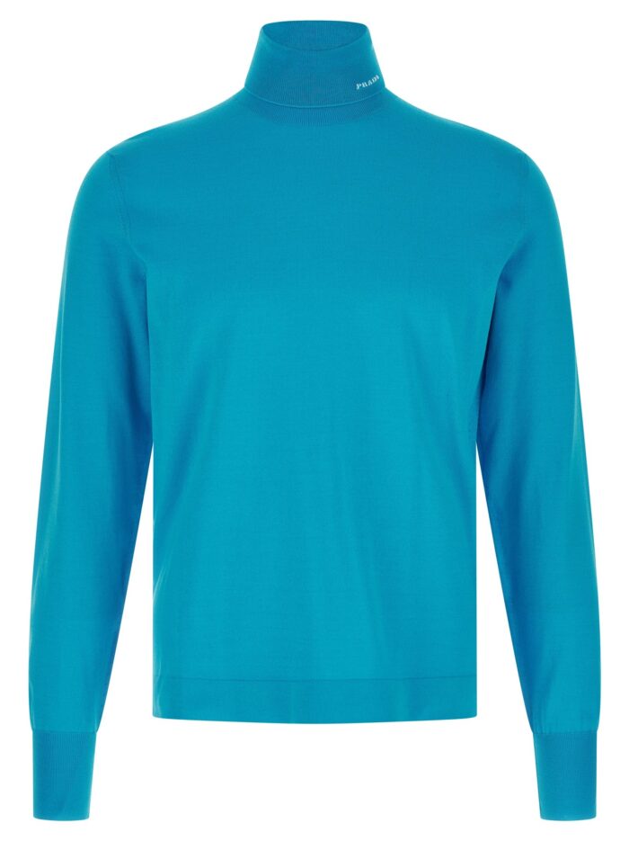 prada logo intarsia turtleneck sweater PRADA Logo Intarsia Turtleneck Sweater