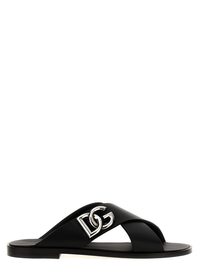 dolce & gabbana logo leather sandals Dolce & Gabbana Logo Leather Sandals