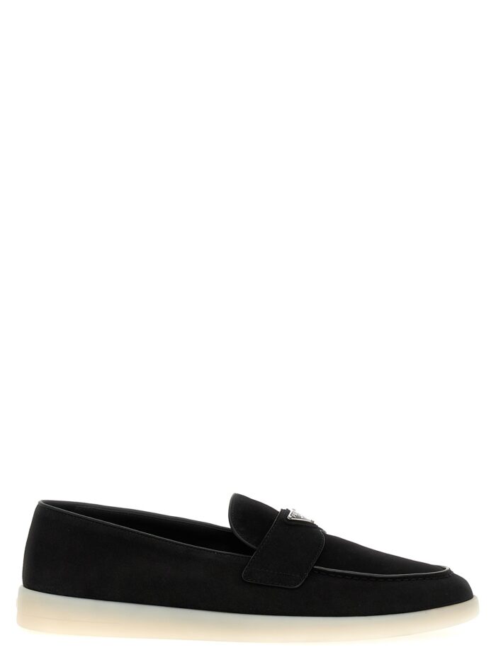 prada logo loafers PRADA Logo Loafers