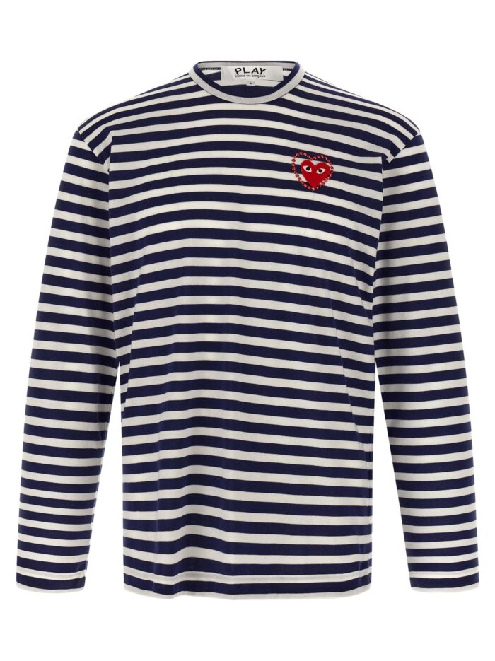 comme des garcons play logo patch stripes t shirt COMME DES GARCONS PLAY Logo Patch Stripes T-shirt