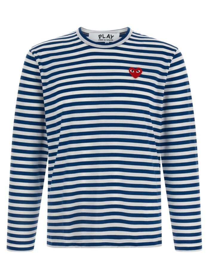 comme des garcons play logo patch stripes t shirt COMME DES GARCONS PLAY Logo Patch Stripes T-shirt