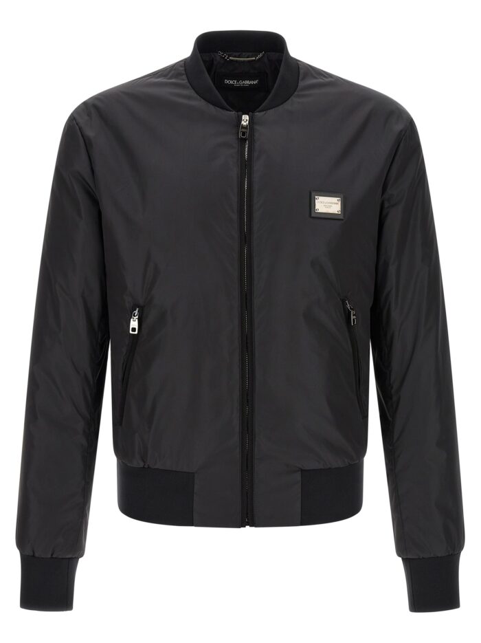 dolce & gabbana logo plaque bomber jacket Dolce & Gabbana Logo Plaque Bomber Jacket
