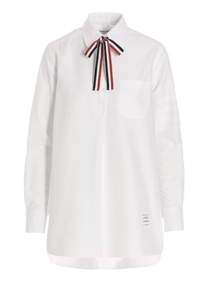 THOM BROWNE Logo Pussy Bow Blouse