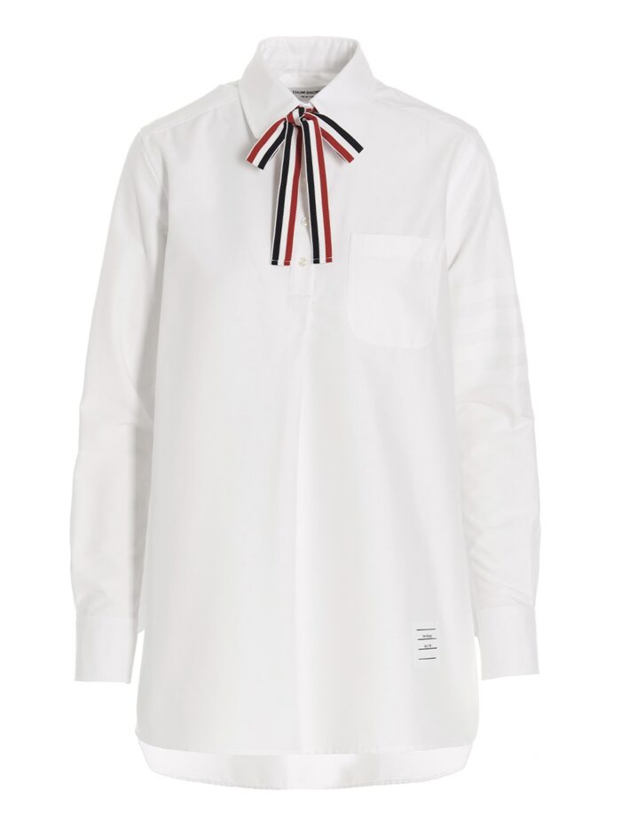 thom browne logo pussy bow blouse THOM BROWNE Logo Pussy Bow Blouse