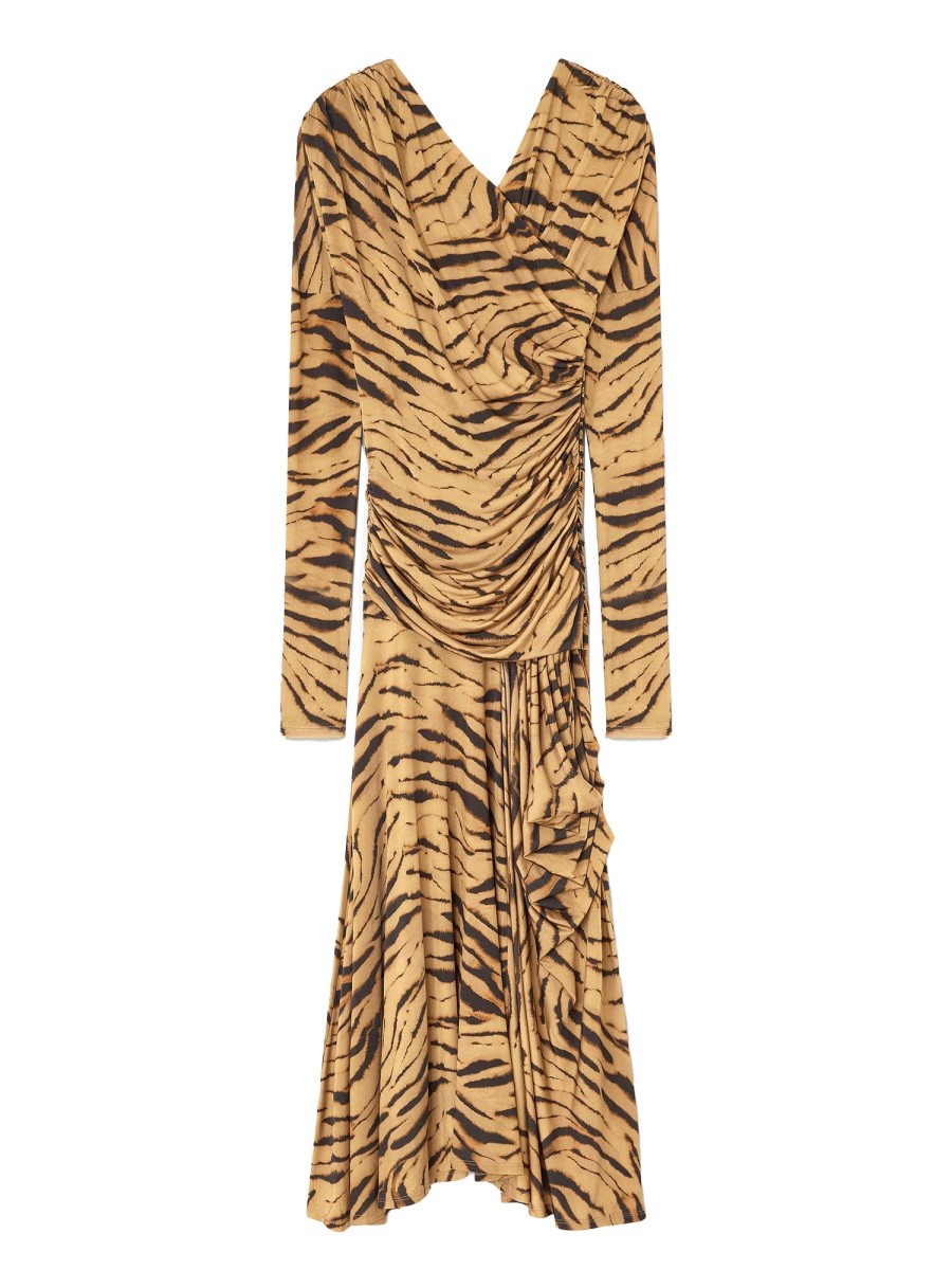 Ganni Long Dress With "zebra" Print