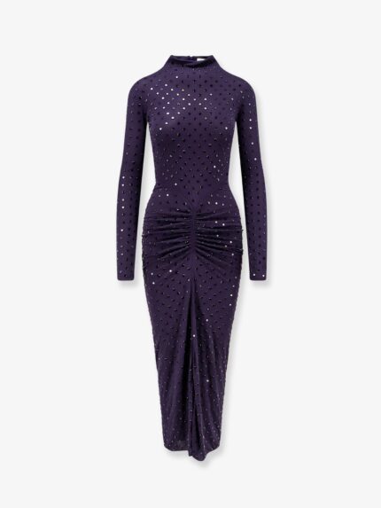 ALAIA Long Viscose Dress With All-over Rhinestones