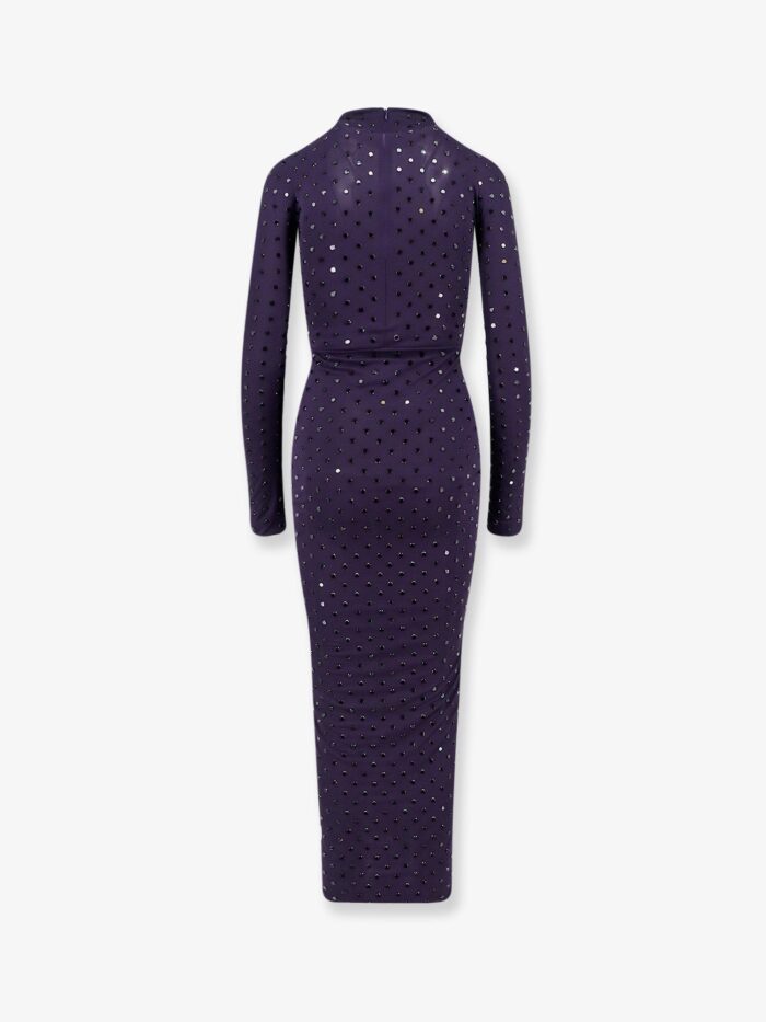 ALAIA Long Viscose Dress With All-over Rhinestones