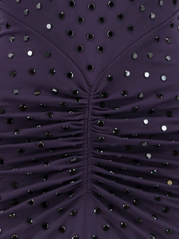 ALAIA Long Viscose Dress With All-over Rhinestones