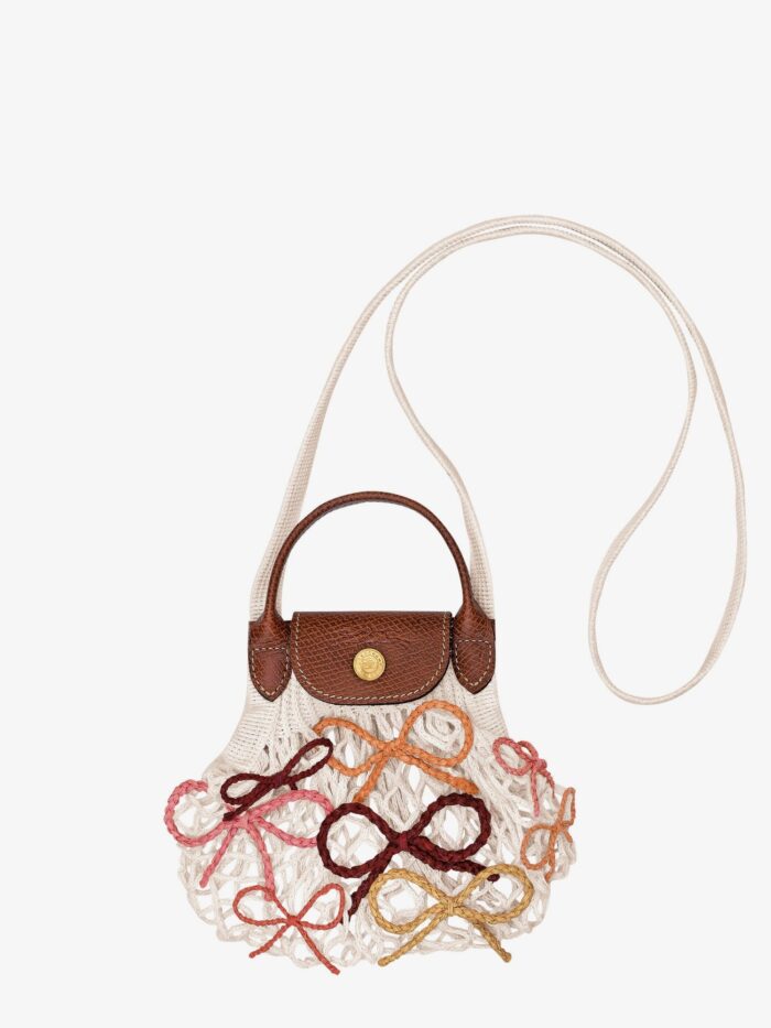LONGCHAMP PARIS Le Pliage Filet Canvas Shoulder Bag With Raffia Bow Detail