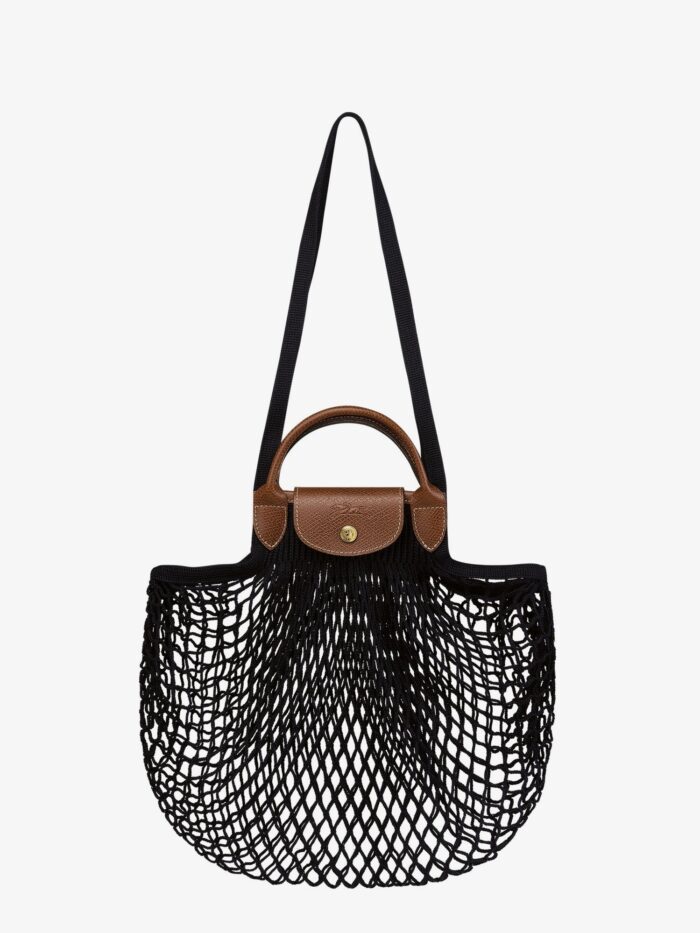 longchamp paris le pliage filet l mesh and leather shoulder bag LONGCHAMP PARIS Le Pliage Filet L Mesh And Leather Shoulder Bag