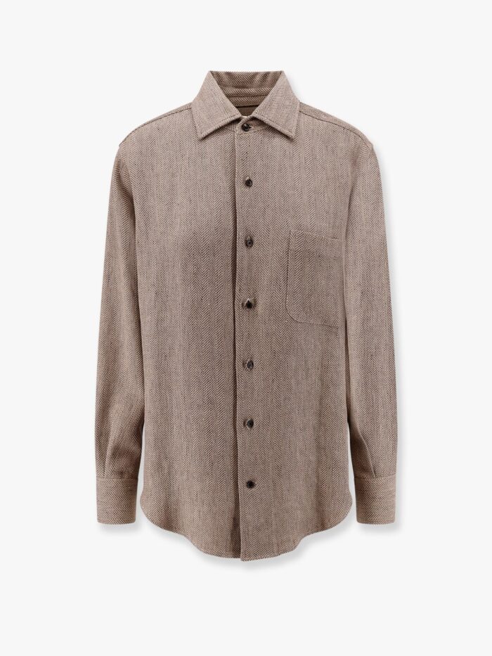 LORO PIANA André Linen Shirt With Herringbone Motif
