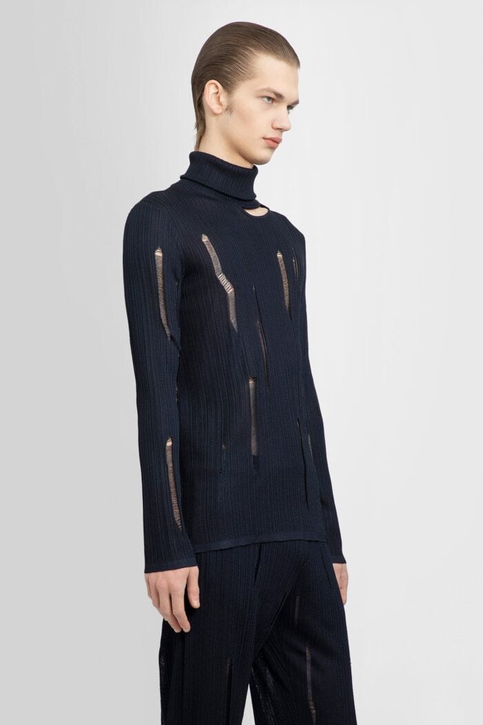 LOUIS GABRIEL NOUCHI Mock Neck Jumper In Openworrk Knit