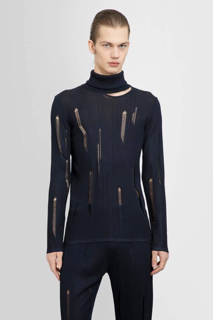 LOUIS GABRIEL NOUCHI Mock Neck Jumper In Openworrk Knit