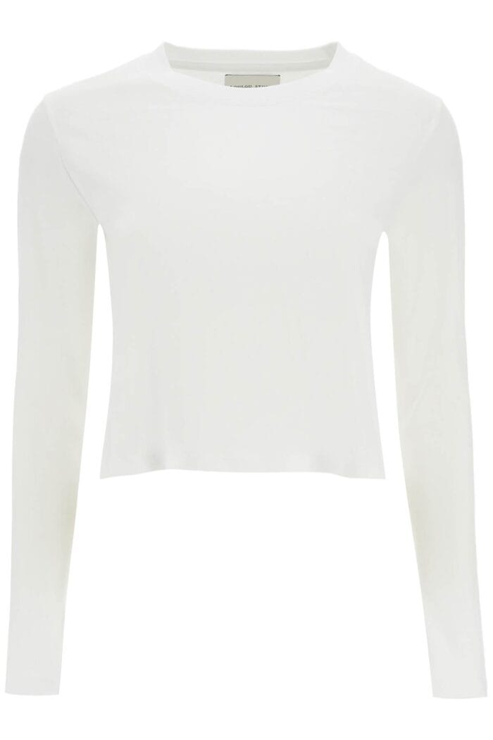 LOULOU STUDIO Cropped Long Sleeve T-shirt White In Organic Cotton