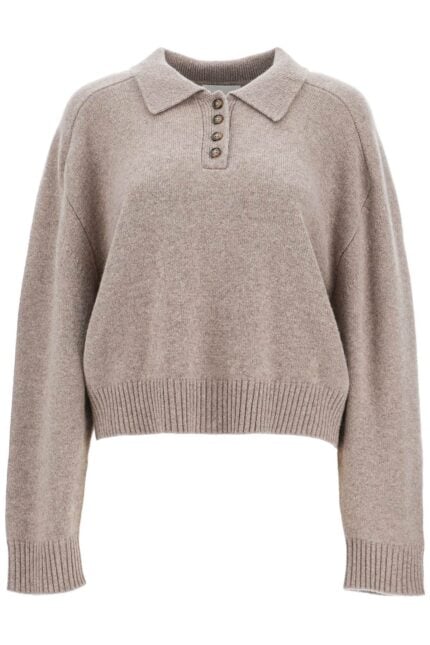 LOULOU STUDIO Polo Cashmere Cropped Manica Lunga Coast Beige