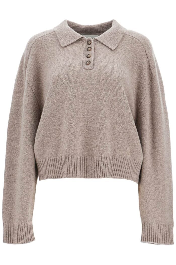 LOULOU STUDIO Polo Cashmere Cropped Manica Lunga Coast Beige