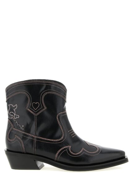 GANNI 'Low Shaft Embroidered Western' Ankle Boots