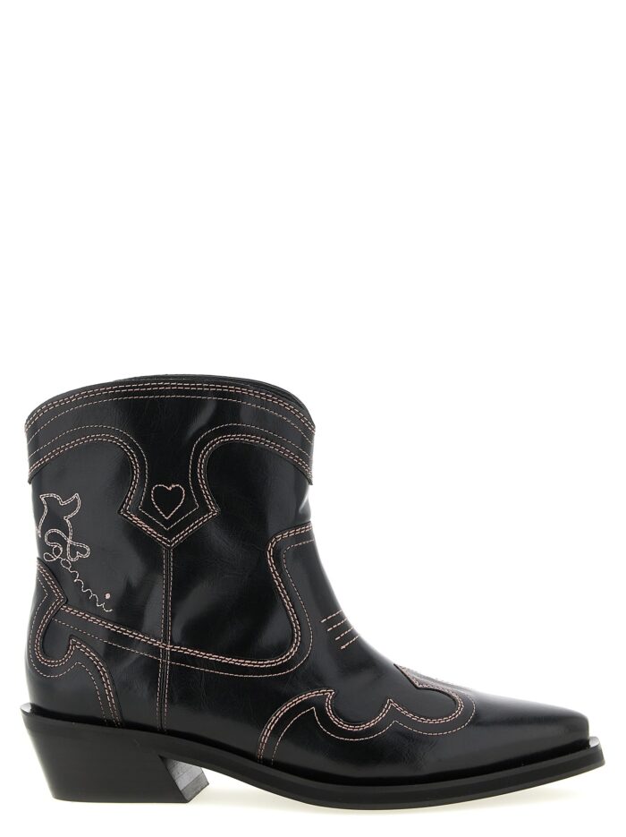 ganni 'low shaft embroidered western' ankle boots GANNI 'Low Shaft Embroidered Western' Ankle Boots