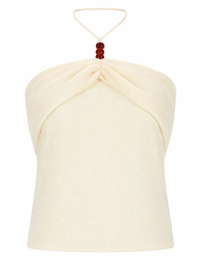MAGDA BUTRYM TOP "HALTERNECK" DRAPPEGGIATO CON PERLINE