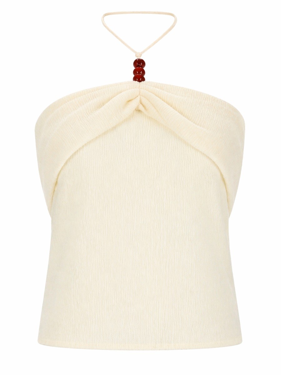 MAGDA BUTRYM TOP "HALTERNECK" DRAPPEGGIATO CON PERLINE