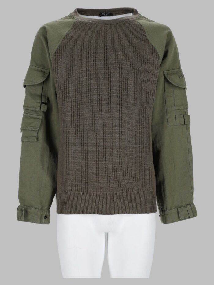 balmain maglia cargo in lana con inserti in cotone Balmain Maglia Cargo In Lana Con Inserti In Cotone