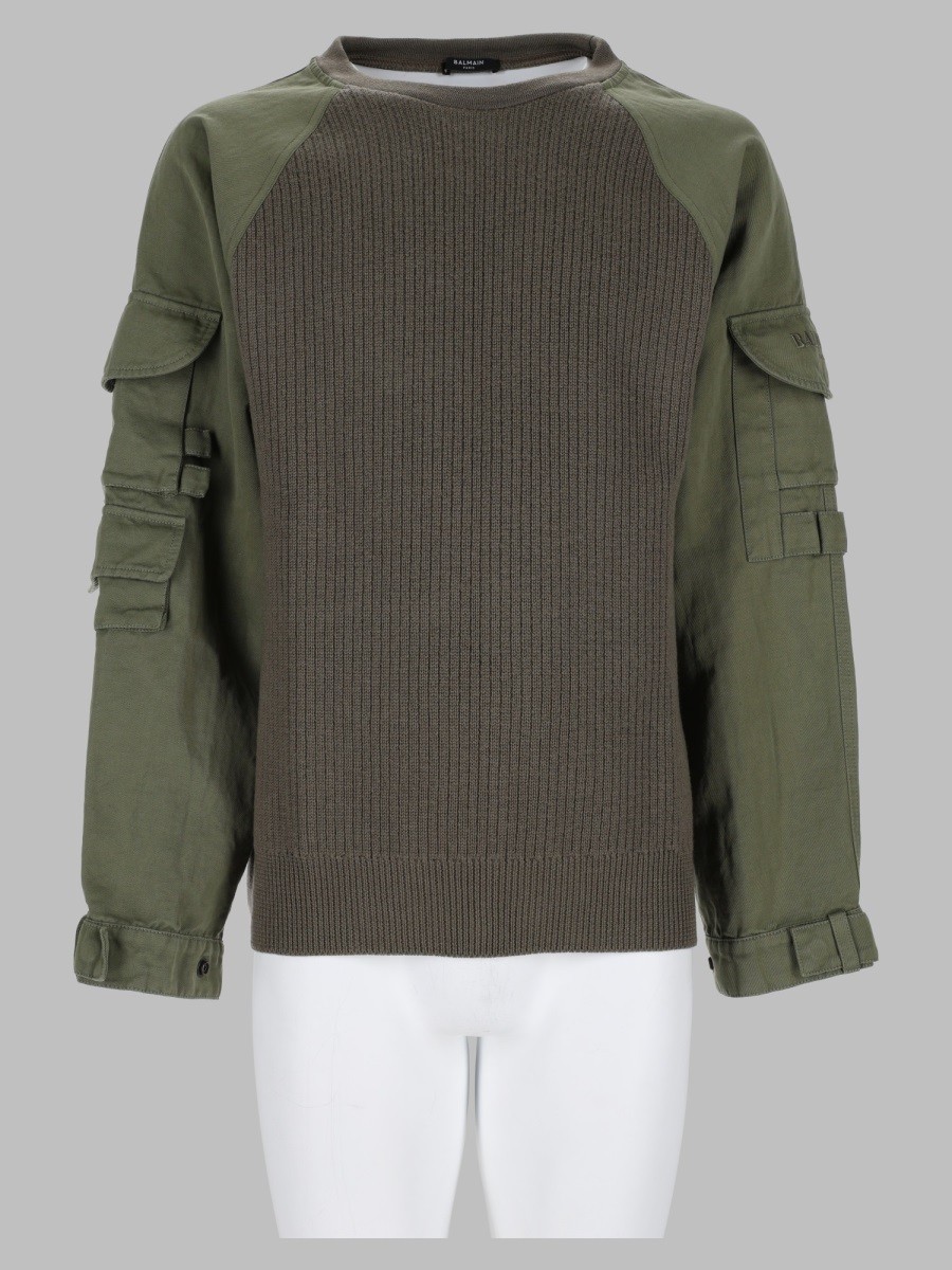 Balmain Maglia Cargo In Lana Con Inserti In Cotone