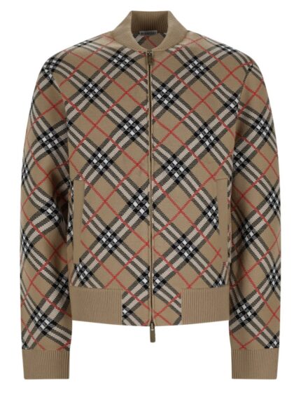Burberry Maglia Con Zip E Stampa Check