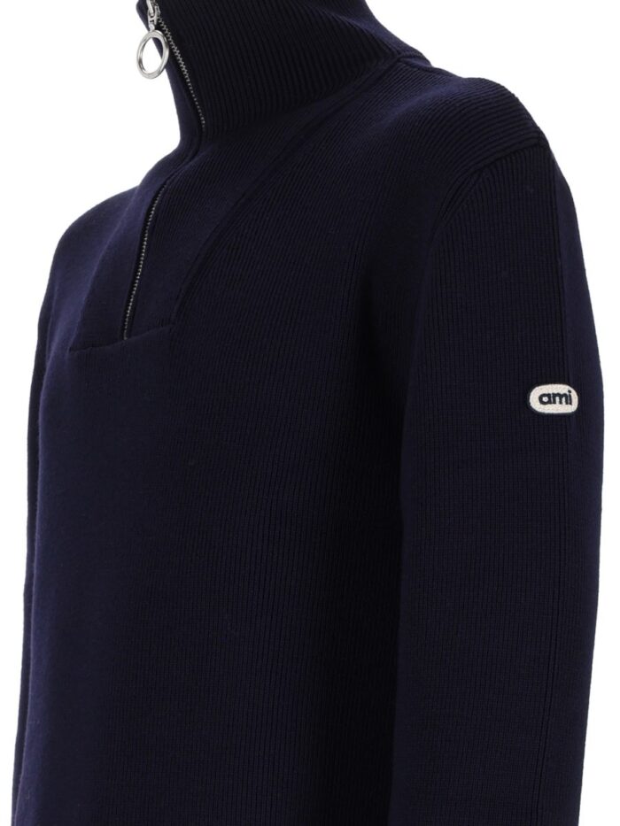 AMI PARIS Maglia In Lana A Coste Con Zip