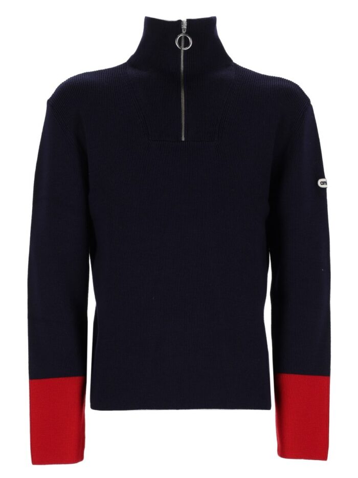 ami paris maglia in lana a coste con zip AMI PARIS Maglia In Lana A Coste Con Zip