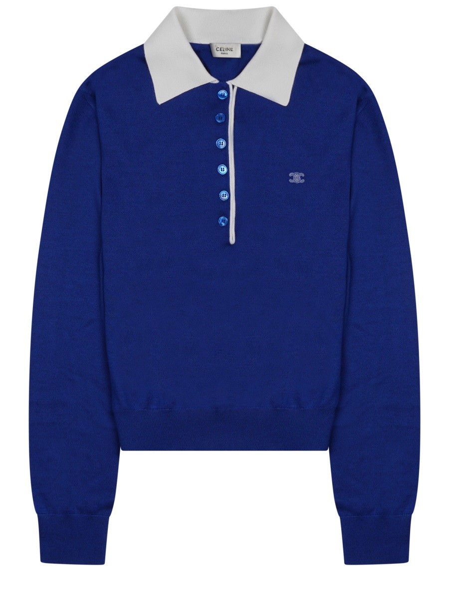 Celine MAGLIA STILE POLO IN CASHMERE SOTTILE E SETA