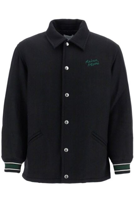 MAISON KITSUNE Black Wool Varsity Jacket With Embroidery