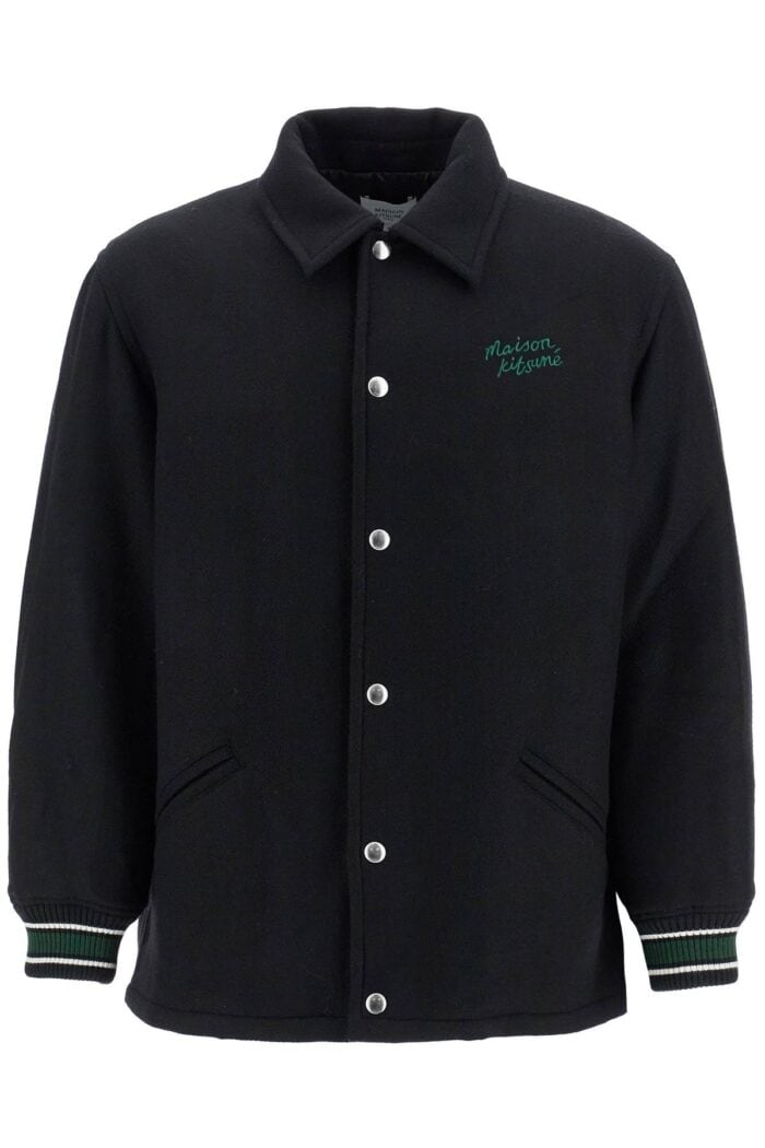 MAISON KITSUNE Black Wool Varsity Jacket With Embroidery