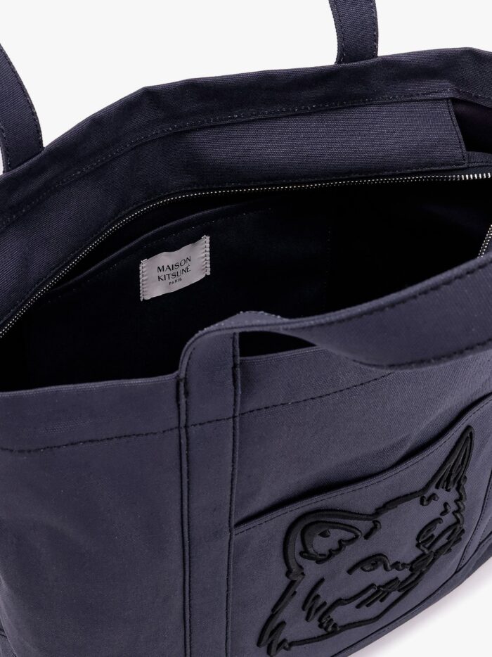 Maison Kitsune Canvas Handbag With Fox Head Embroidery