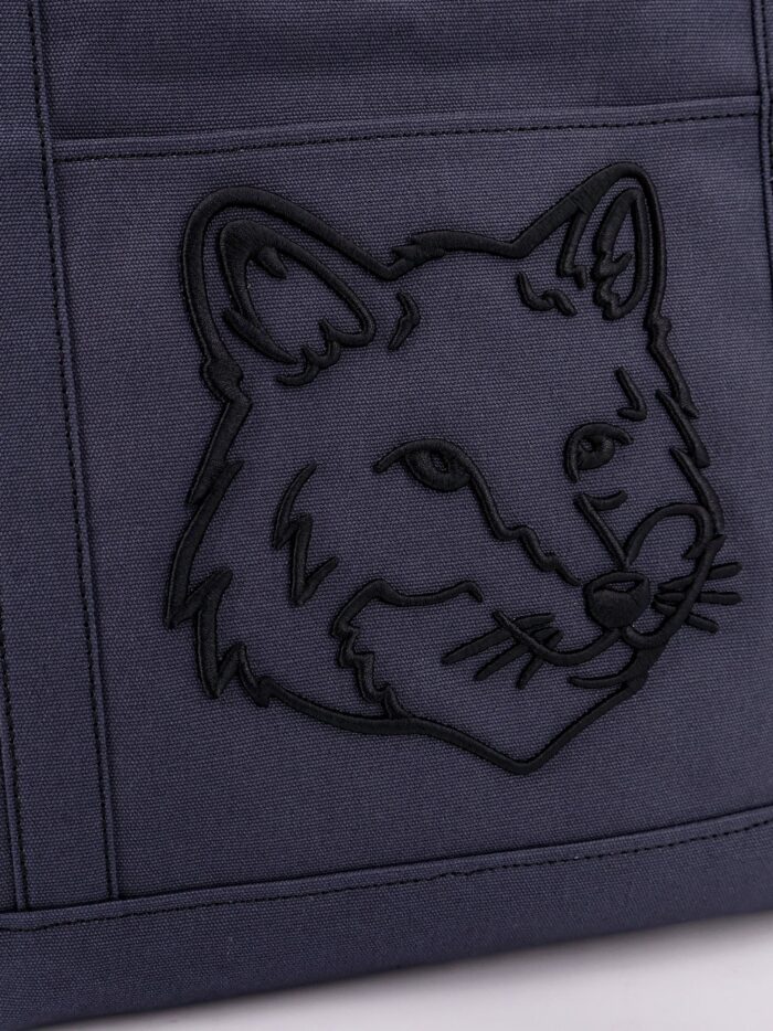 Maison Kitsune Canvas Handbag With Fox Head Embroidery