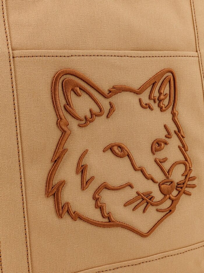 Maison Kitsune Canvas Handbag With Fox Head Embroidery