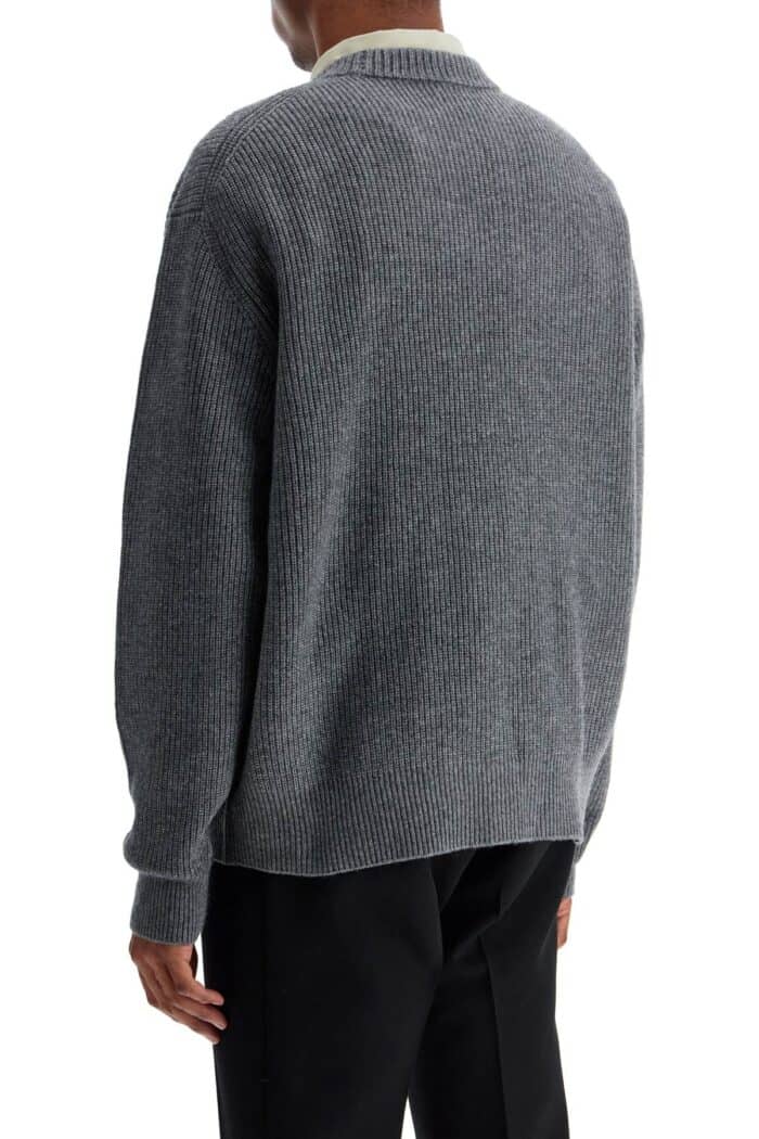 MAISON KITSUNE Gray Mlange Wool Sweater With Embroidered Fox Logo