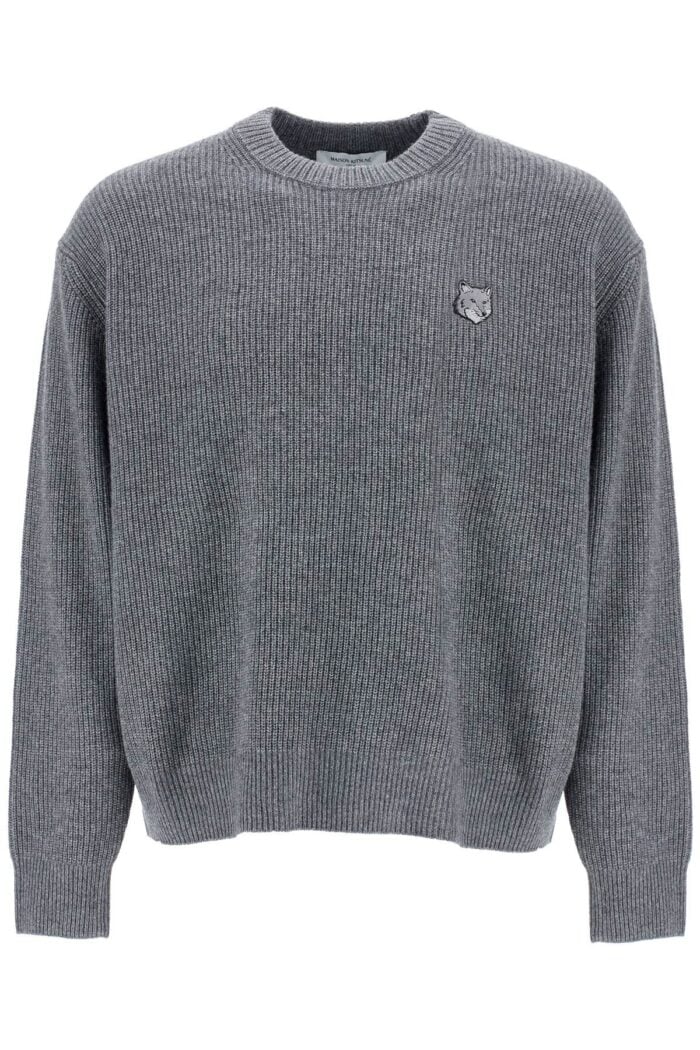 MAISON KITSUNE Gray Mlange Wool Sweater With Embroidered Fox Logo