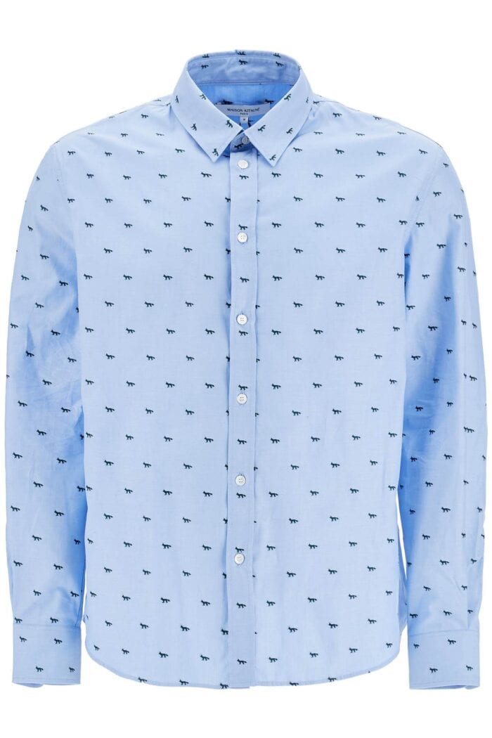 MAISON KITSUNE Light Blue Casual Cotton Shirt With Print