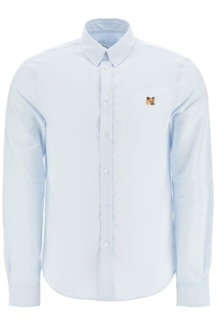 MAISON KITSUNE Light Blue Cotton Shirt With Mini Fox Embroidery