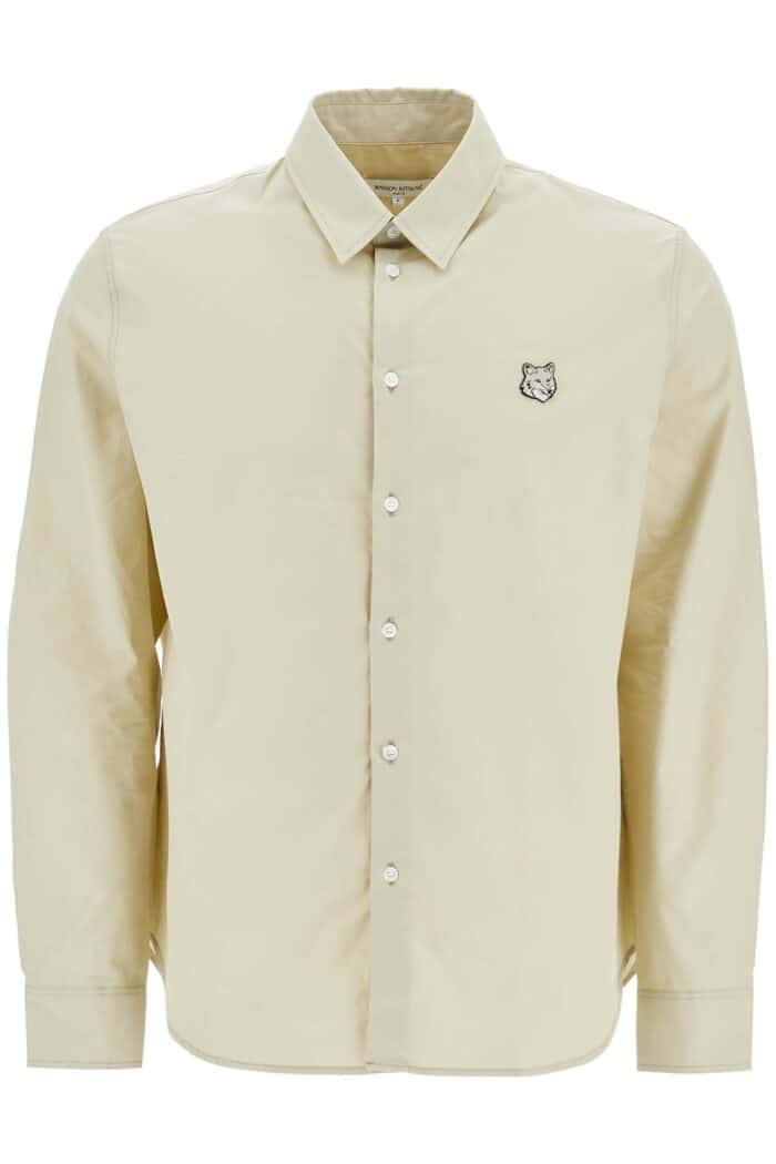 MAISON KITSUNE Light Green Cotton Shirt With Fox Embroidery